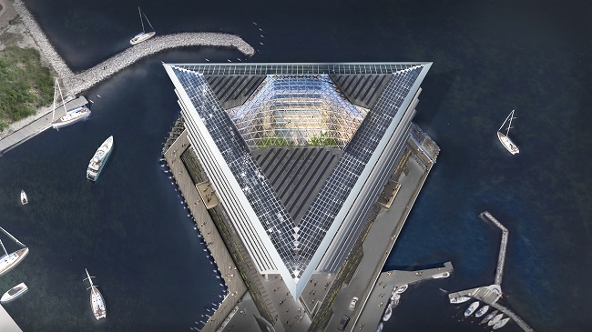 Hoofdkantoor Ferring Pharmaceuticals A/S van bovenaf gezien.