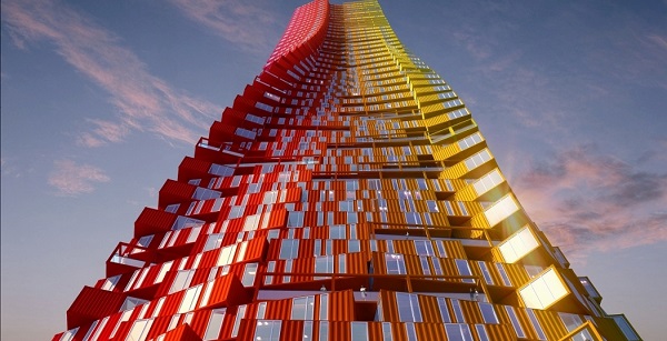 De Container Skyscraper. Copyright: CRG Architects, renderings door EAFIE