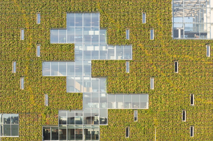 De groene gevel zuivert de lucht.