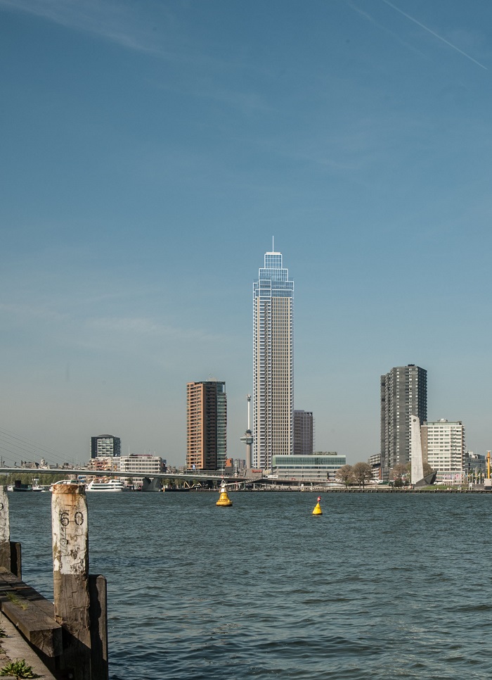 Impressie van de Zalmhaventoren in Rotterdam.